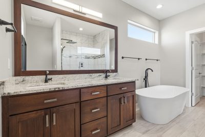 Bathroom with a soaker tub in a custom home for sale in Montrose, Colorado