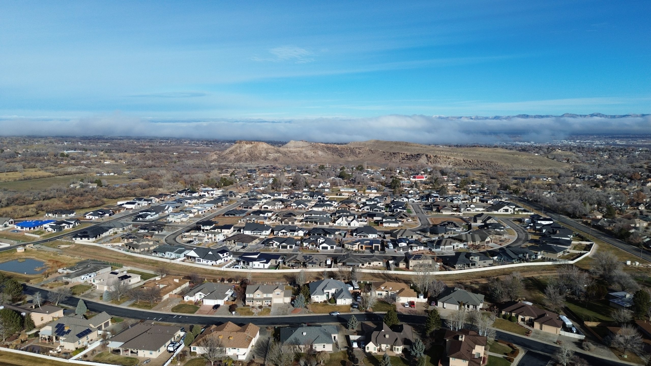 Aerial view of Granite Falls subdivision in the Redlands area of Grand Junction, Colorado, near Colorado National Monument and outdoor trails